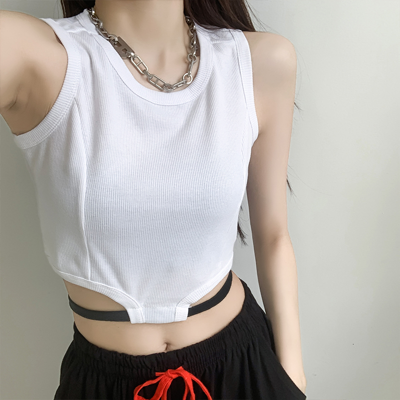 Trendy Cool Girl Open Umbilical Strap Short I-shaped Elastic Tank Top Jazz Dance Practice Outerwear