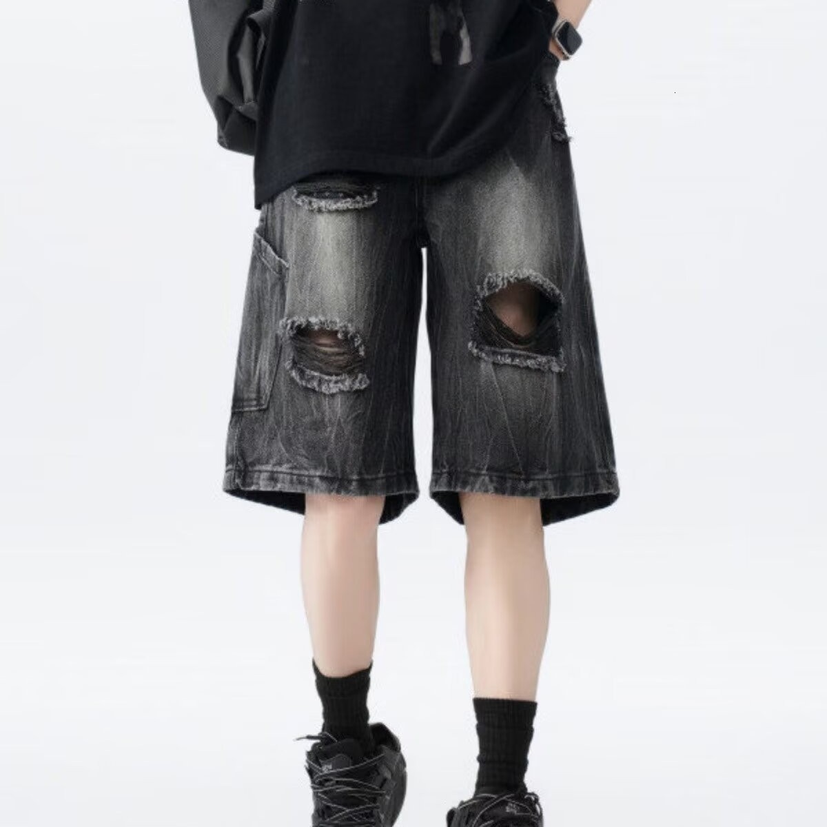 Cowboy cropped men, summer straight shorts, trendy brand, loose and versatile, casual American mid length pants for men