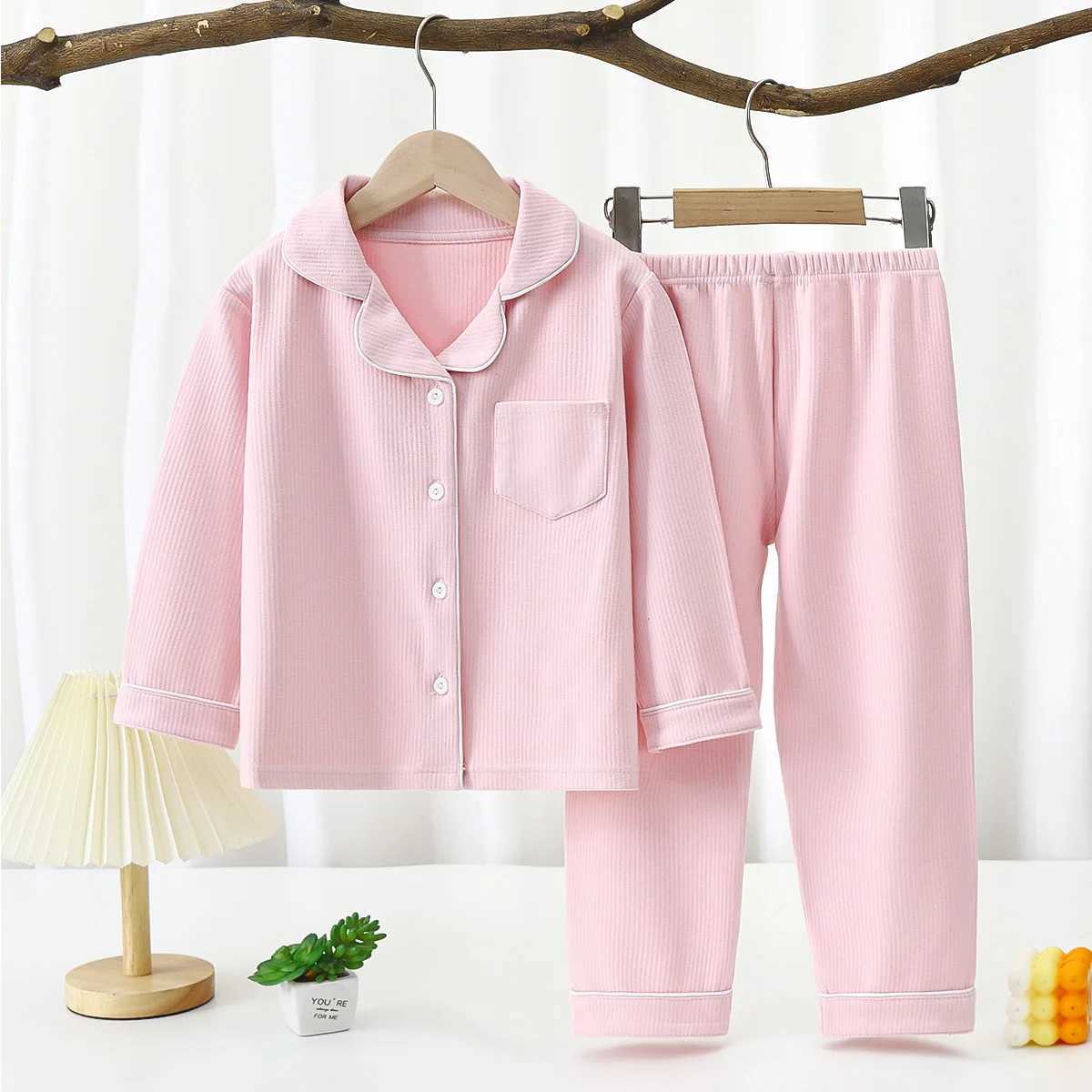 2023 Autumn Winter Childrens Pajama Set Solid Color Childrens Pajamas 1-16 Year Old Youth Pajamas Boys and Girls Lounge Baby ClothingW240716