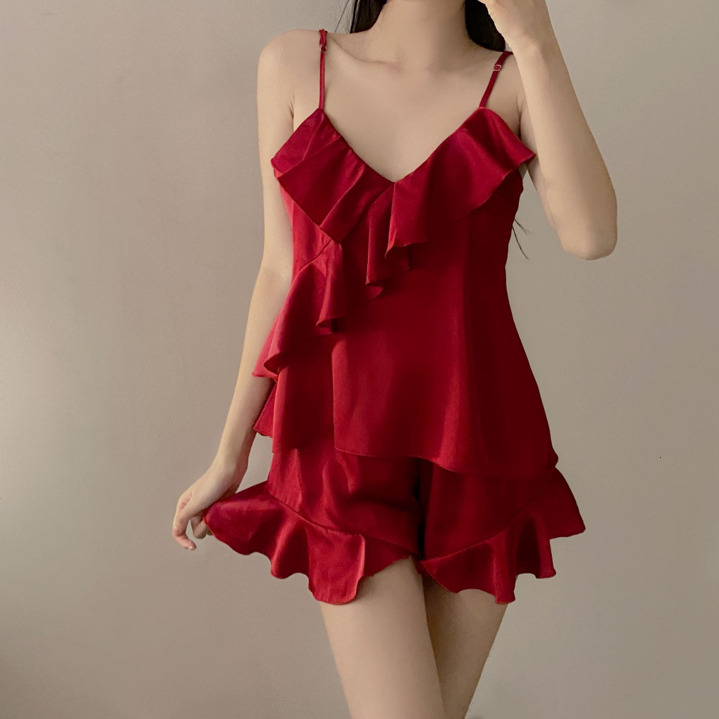 Ladies Sexy Silk Satin Pama Sling Pyjama Summer Sleepwear Set