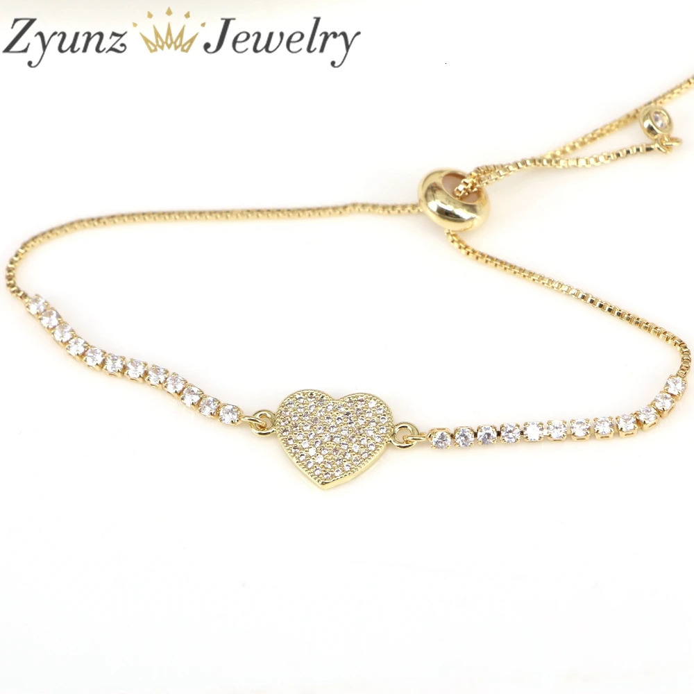 10PCS Fashion Heart Jewelry For Women Girl 3mm CZ Tennis Chain Star Charm Colorful Zircon Bracelet Valentines Day Gift 240719
