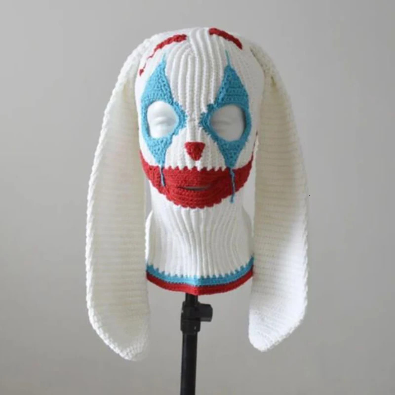 Halloween Balaclava Cap For Women Men Adult Devil Clown Beanie Hat Handmade Face Cover Hat Crochet Hooded Hat For Party 240715