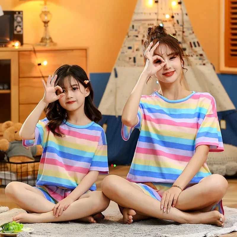 Youth pajamas short sleeved 100% pure cotton pajamas big childrens clothing set childrens pajamas 6 8 10 14 years oldW240716