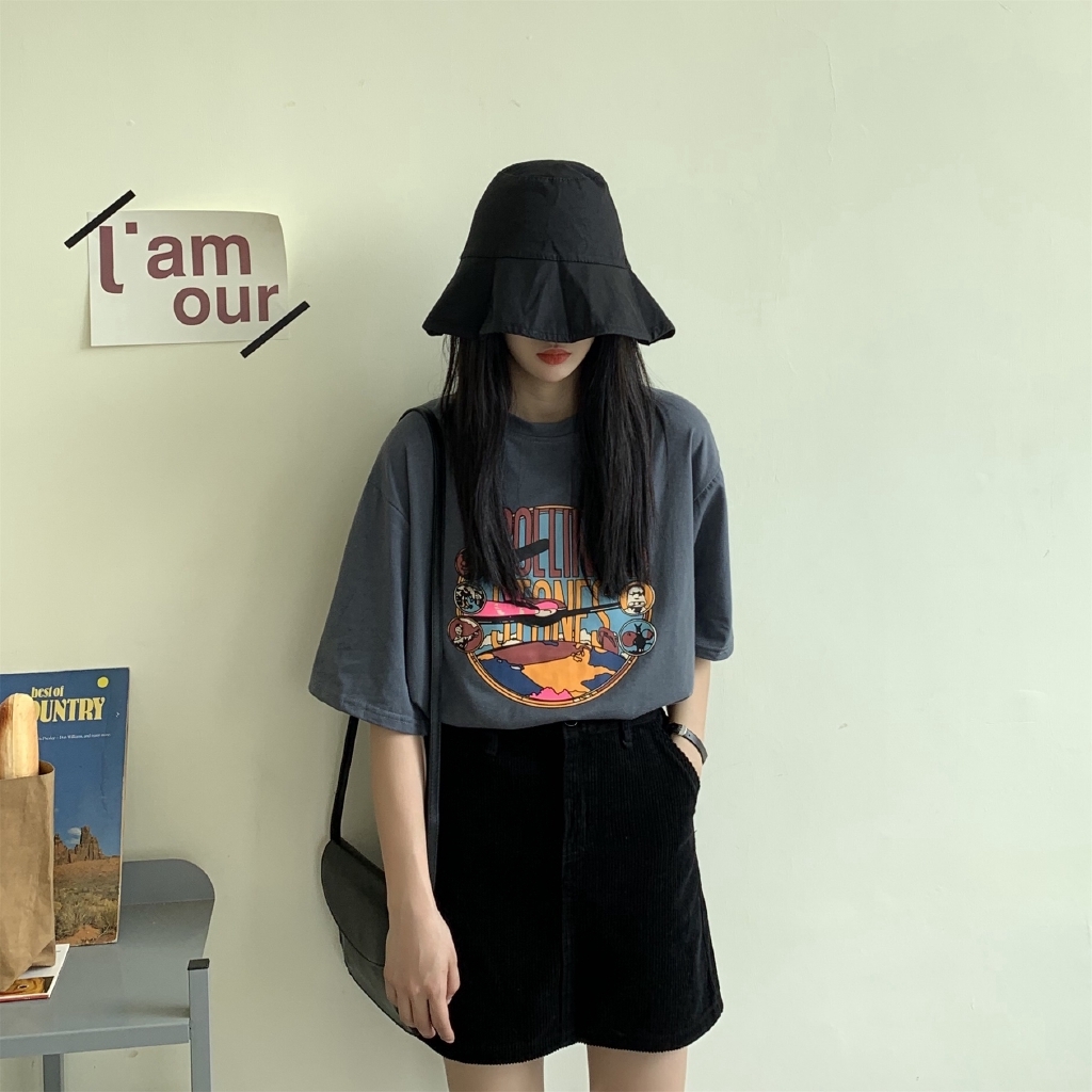Women's Korean Style Oversize Short-sleeved Loose Printed T-shirt Half-sleeved Bottoming Shirt