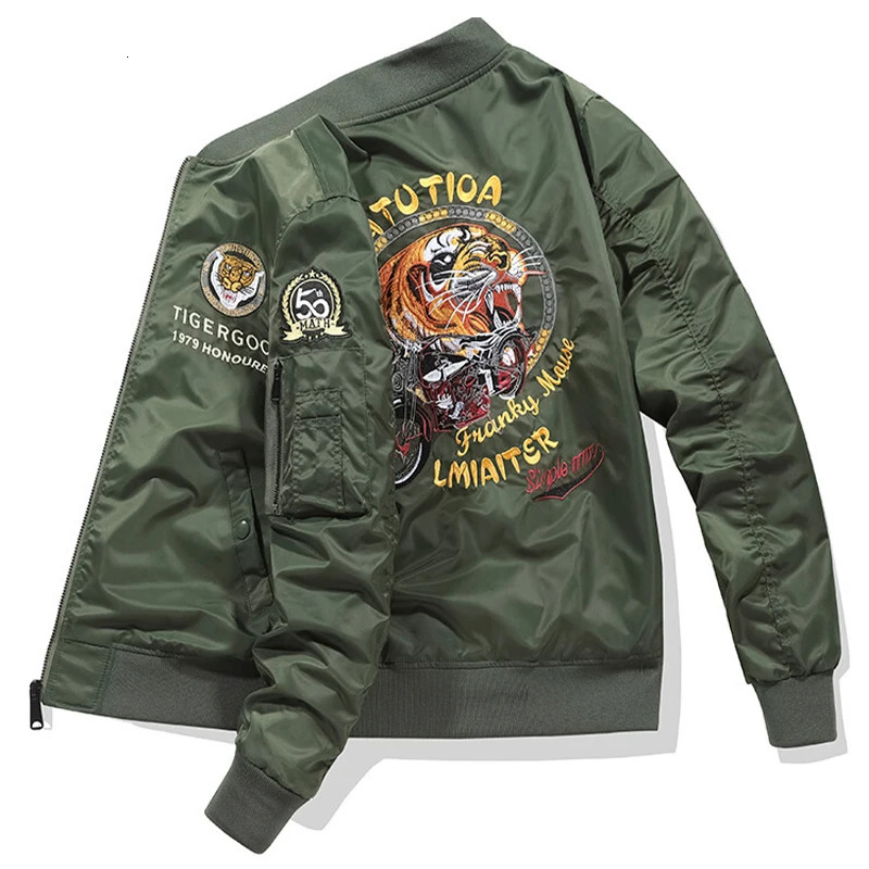 Spring Autumn Bomber Jacket Men Outdoor Pilot Military Baseball Tiger Embroidered Large Size Air Force Flight Coat 240712
