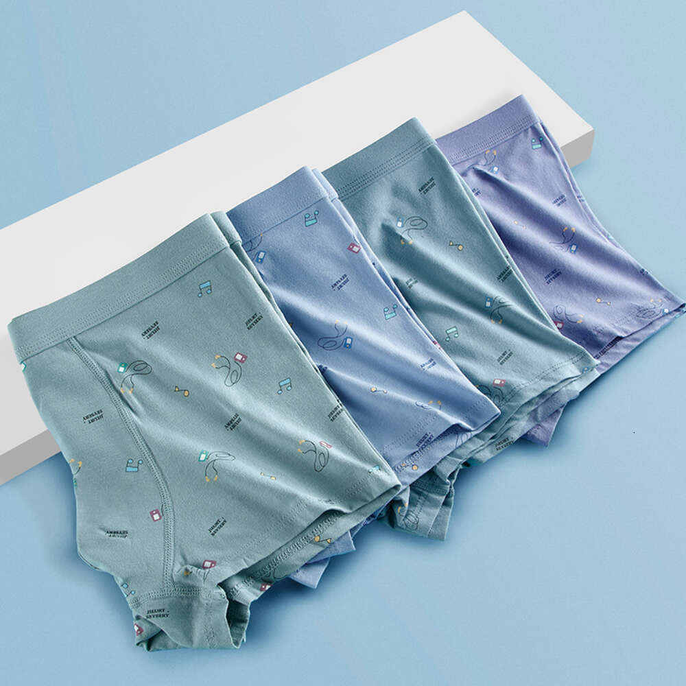 50S Pure Cotton Underwear, Breathable Printed Flat Corner Pants, 3DU Protruding Youth Development Period Student Men's Underwear Boxers for Men D