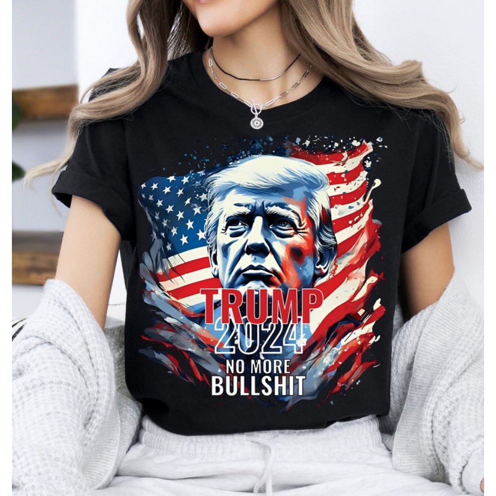 t shirt women Trump 2024 No More Bullshit TShirt Vintage Trump Flag Cotton women tops women t shirt
