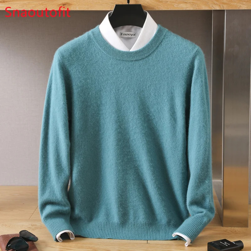 Mens Pure Mink Cashmere Sweater Oneck Pullovers Knit Autumn And Winter Long Sleeve Highend Jumpers Tops