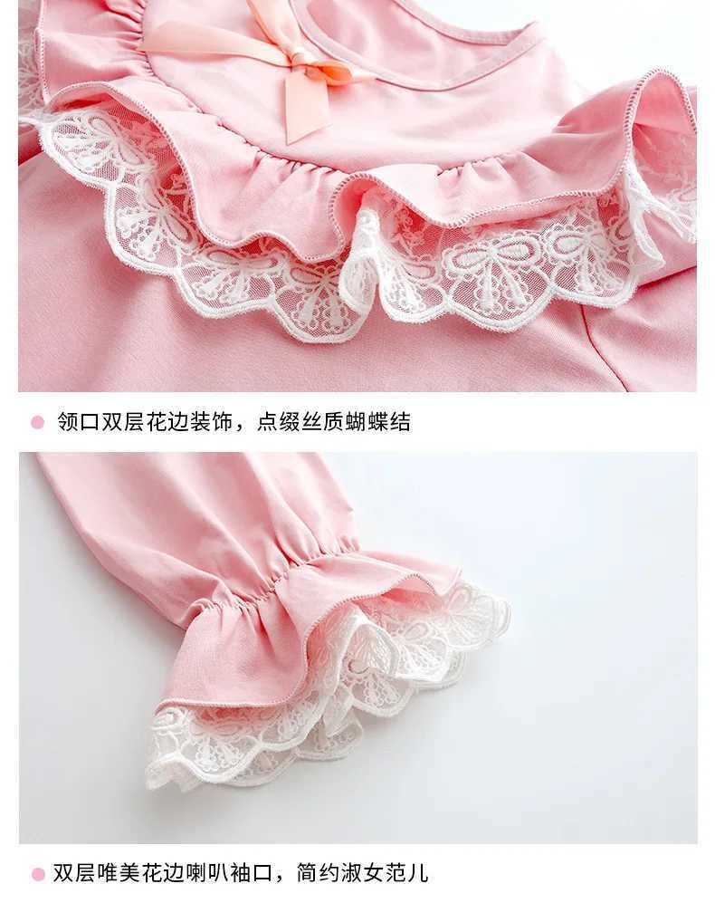 Latest girls sleepwear set childrens home clothing sleepwear cotton long sleeved lace cute princess sleepwear retro sweet sleepwear Y1254W240716