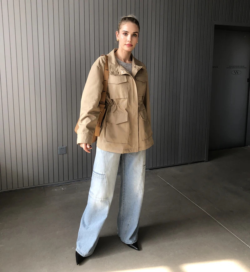 Women Fall Autumn Cotton Trench Jacket and Coat Casual Outerwear 240712