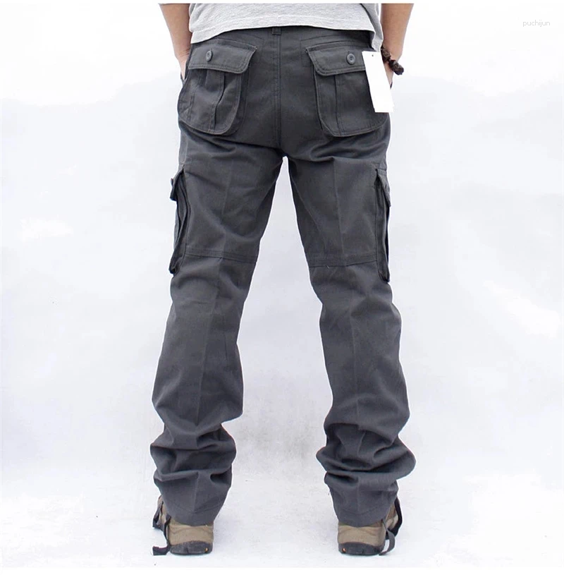 Mens Pants Overalls Cargo Multi Pockets Military Tactical Work Casual Pantalon Hombre Streetwear Army Straight Trousers