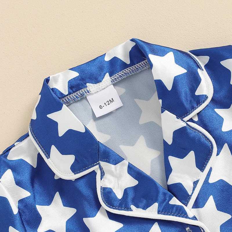 1-5 Year Childrens Pajama Set Star/Flower Printed Short Sleeve Shirt July 4th Summer Girls and Boys PajamasW240716