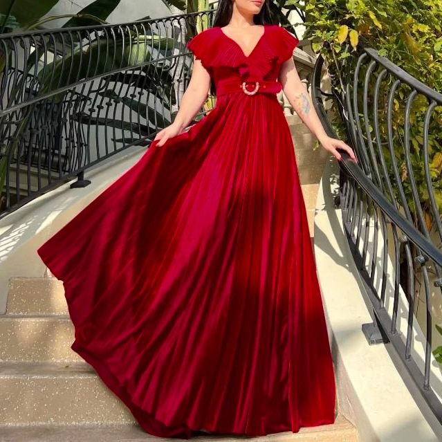 European and A women's V-necaf edge skirt dress dress dress dress