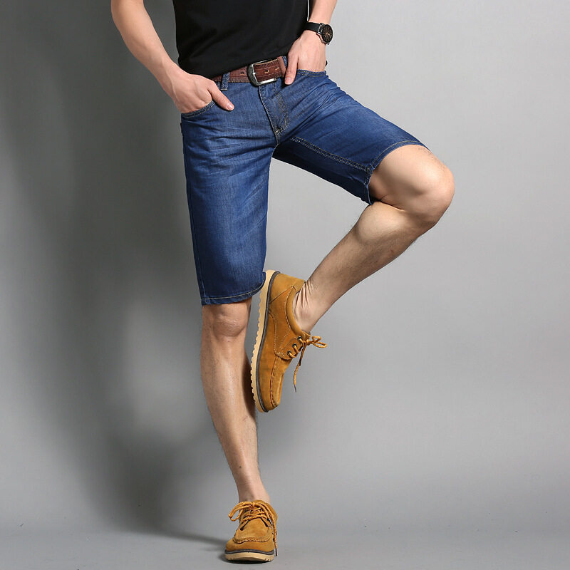 MARK BELT Summer hole Printed denim shorts Hip-hop slim Ripped jeans