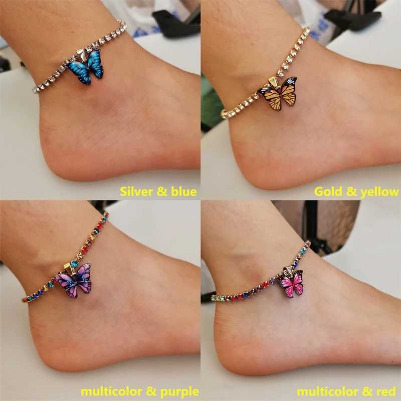 Anklets Fashion Butterfly Charms Crystal Anklet Women Rhinestone Foot Chain Summer Beach jewelry Accessories 230607