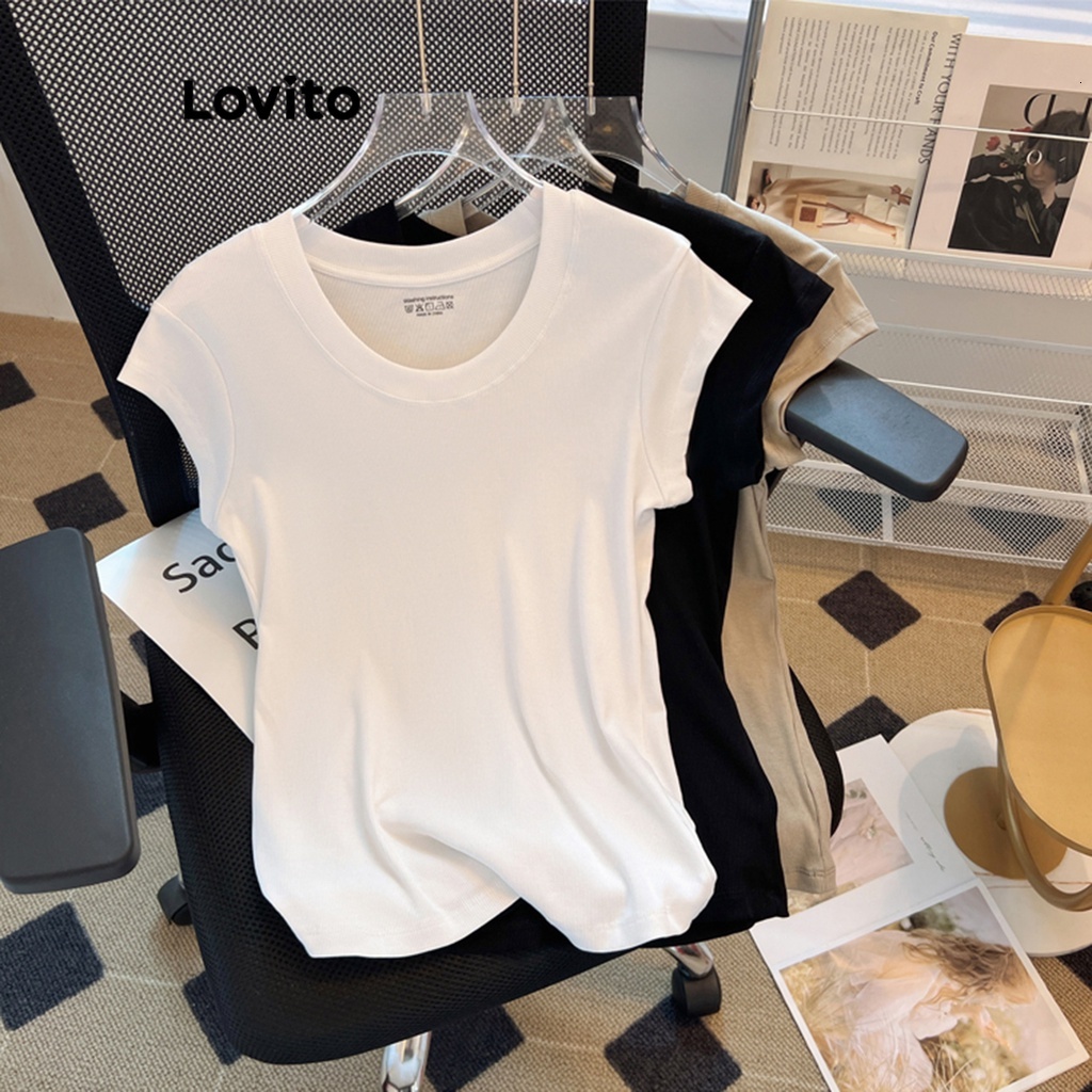 Lovito Casual Plain Basic T-Shirt for Women LNE37151 (Multi-color)