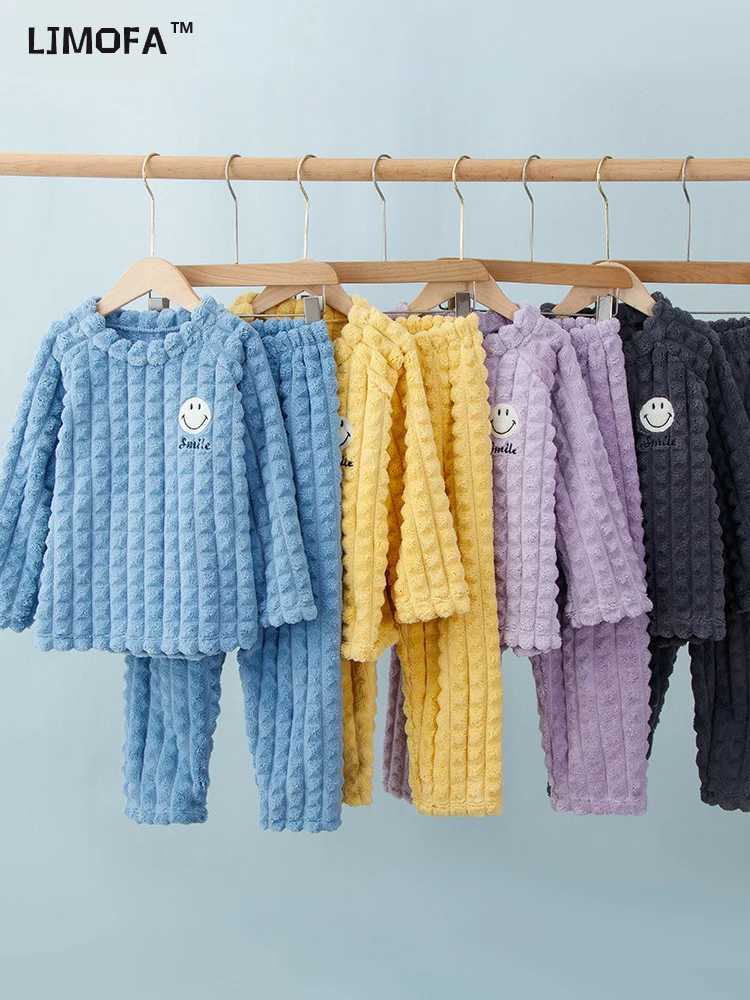 LJMOFA New Winter Childrens Pajama Set Thick Soft Flannel Baby Boys and Girls Long Sleeve Warm Pajama Childrens Home Set T118W240716