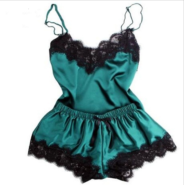 Ready Stock Women's Pama Cami Silky Lace Nightwear 2 Piece Set Lingerie Short Sleepwear
