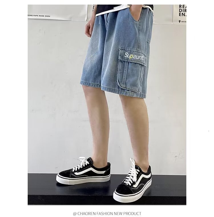 Boys' summer thin style, medium to large boys' denim shorts, workwear pants, loose fitting, and five point outerwear for children's pan
