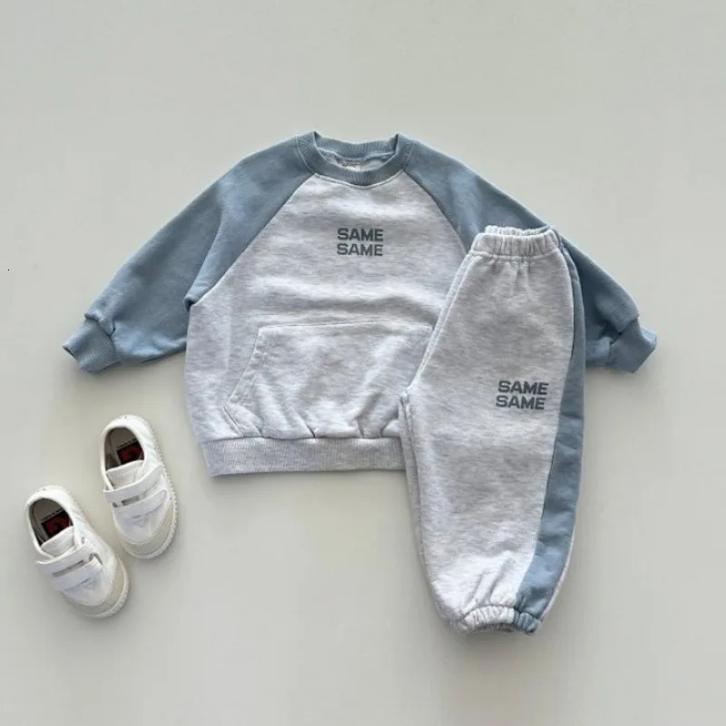 Spring Baby Cotton Sweatshirt Set Infant Boy Girl Letter Casual Tops Pants 2pcs Suit Kids Patchwork Warm Autumn Outfits 240713