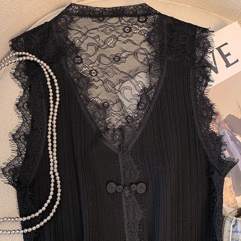 Camisole vest women, sleeveless top spring and summer, trendy lace, sexy knit V-neck for women's outerwear