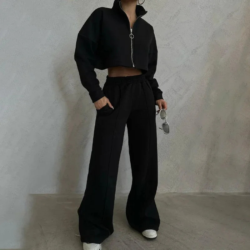 SpringFall Womens Sports Clothing Casual LongSleeve Oneck Pullover Hoodie Belted Trousers Two Piece Set Fashion Suit 240717