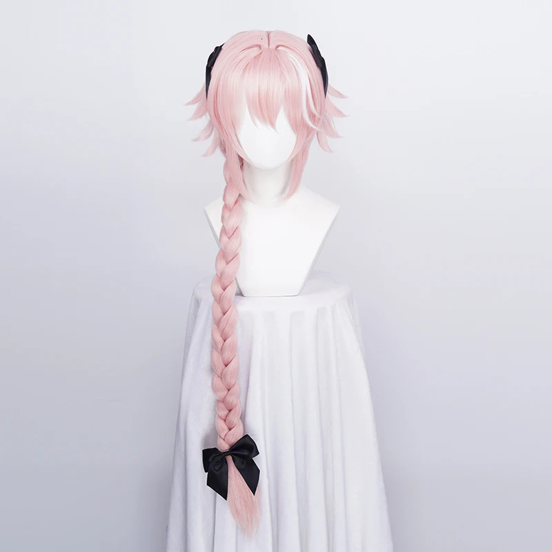 Game Fate Apocryph Astolfo Cosplay Wigs Long Pink Heat Resistant Synthetic Hair Halloween Play Role 3 pieces black headwear 240719
