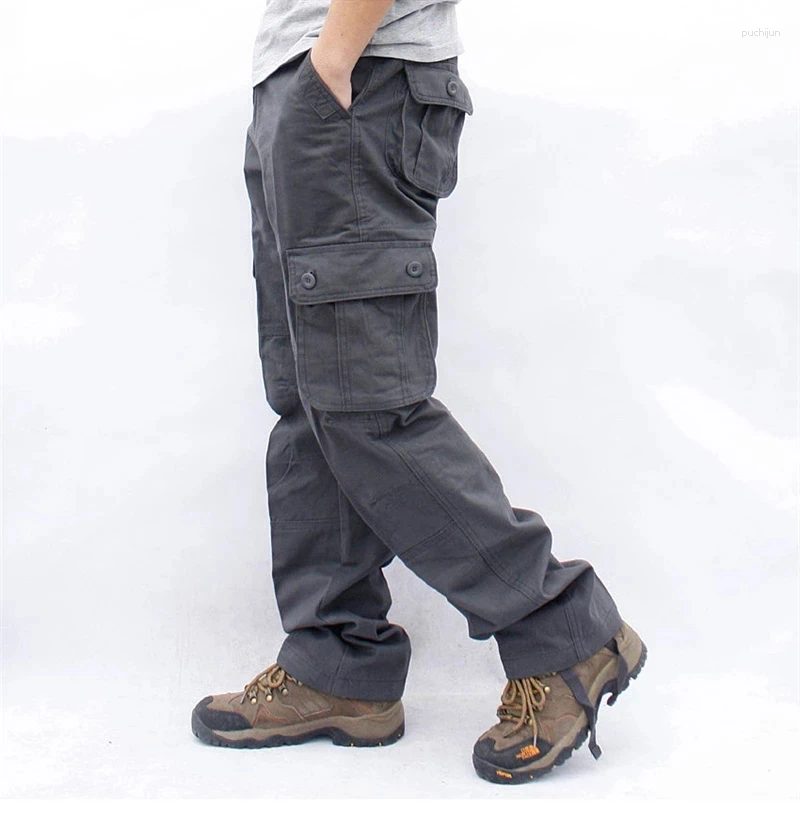 Mens Pants Overalls Cargo Multi Pockets Military Tactical Work Casual Pantalon Hombre Streetwear Army Straight Trousers