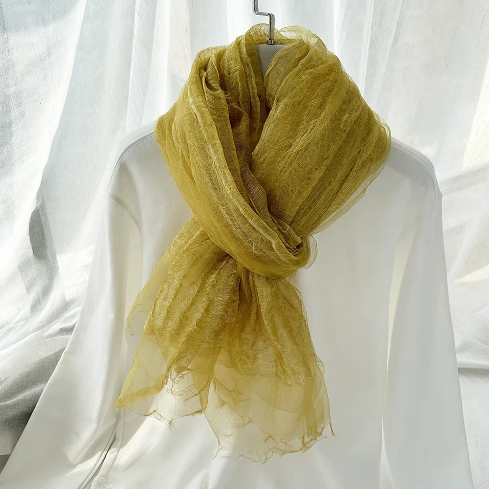 Lightweight Scarf Womens Linen Gradient Blue Dyed Sunscreen Shawl Versatile Thin Mulberry Silk Retro Spring and Autumn 240712