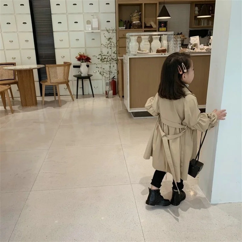 Fashion Children Windbreaker Spring Autumn Korean Trench Kids Girls Khaki Trench Coat Outerwear Princess Outer Clothing 240711