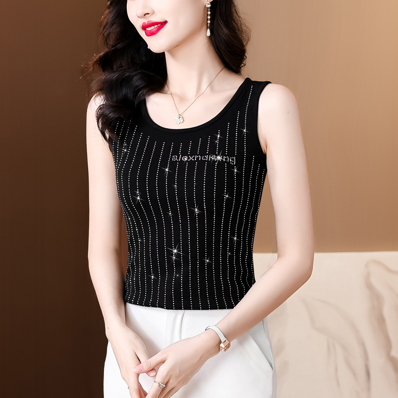 Women's black high elastic camisole vest for women's inner wear, Spring and Autumn 2024 new style suit base, sleeveless outer top, summer