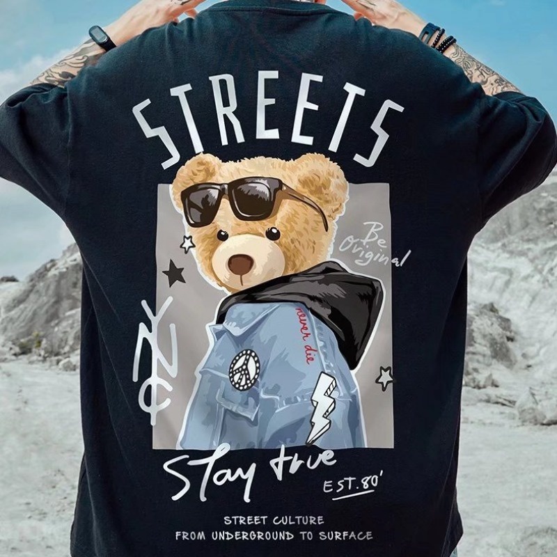 M-8XL plus size bear t men oversized tee thin short sleeve shirt Korean Men's Round neck Casual loose Top women