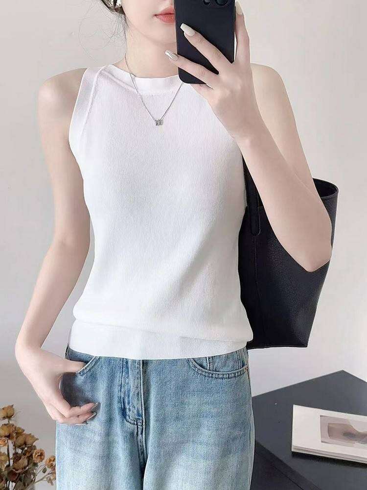 Black white striped knitted camisole small vest for women's 2024 new style outerwear and inner layering bottom shirt, spring sleeveless top