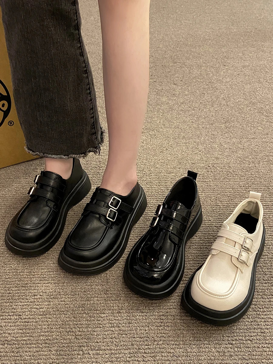 Shoes Woman 2024 Black Flats Oxfords Autumn Loafers With Fur Clogs Platform Round Toe Casual Female Sneakers All-Match British S 240708