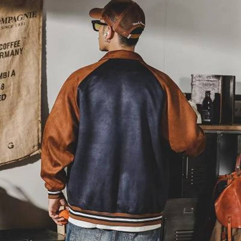 American Baseball Uniform Jacket Hip Hop Coat Deerskin Velvet Jacket Mens Patchwork High Street Loose y2k Casual Sports top 240717