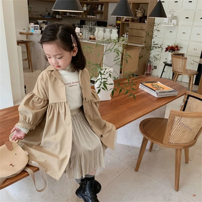 Fashion Children Windbreaker Spring Autumn Korean Trench Kids Girls Khaki Trench Coat Outerwear Princess Outer Clothing 240711