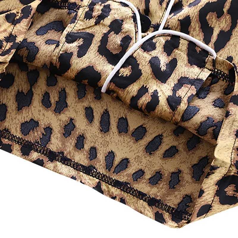 2PCS childrens pajamas set leopard print set short sleeved shirt top+short sleeved childrens boys and girls pajamasW240716