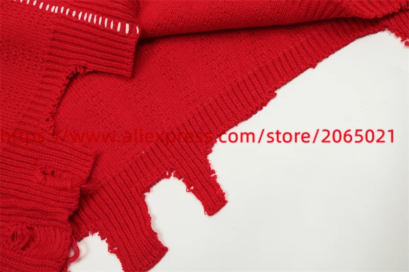 RAF SIMONS Vintage Badge Damaged Irregular Loose Red Sweater Knit Men Women Top Quality Casual Sweatshirts 240712