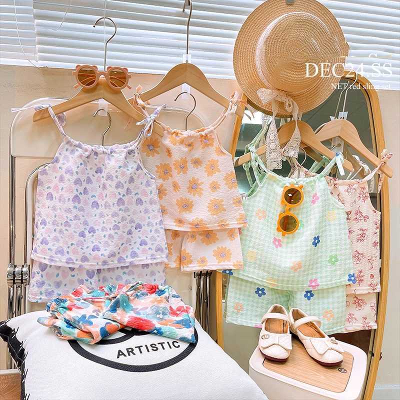 Childrens Home Clothing Baby Pajama Set Cute Flower Pattern Childrens Pajamas Childrens Summer Sleeveless Baby PajamasW240716