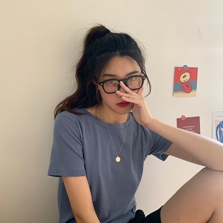 Candy colored round neck short sleeved T-shirt for summer wear Korean loose fitting women's clothing