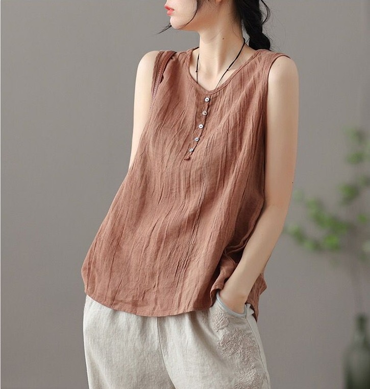 2022 Summer New Thin Cotton Hemp Women's Outerwear Tank Top Small Strap Sleeveless Inner