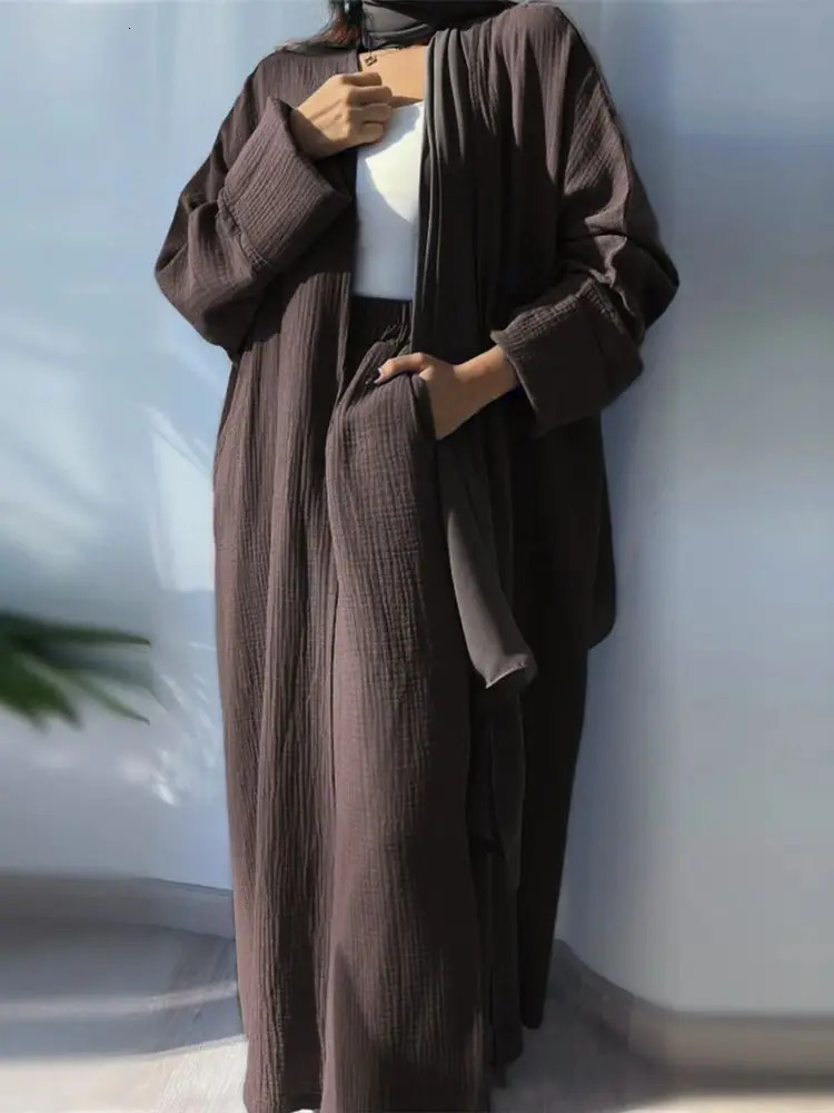 Ramadan Eid Linen Kimono Abaya Dubai Muslim Islam Ka Dress Robe Femme Musulmane Abayas For Women Caftan Marocain Djellaba 240712