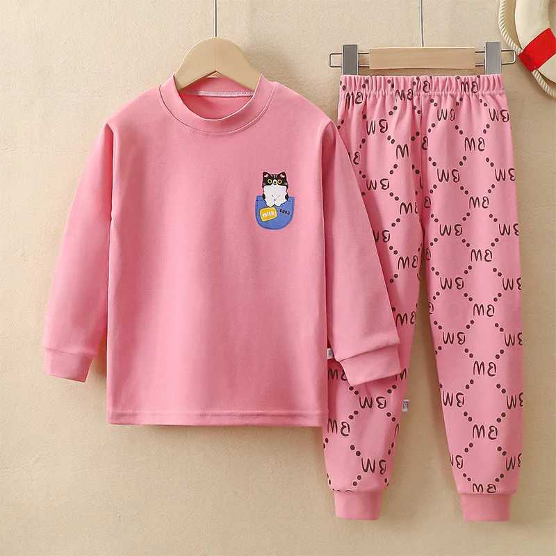 Cotton childrens casual clothing set long sleeved pants pajamas two-piece set warm and casual autumn clothing neutral cartoon styleW240716