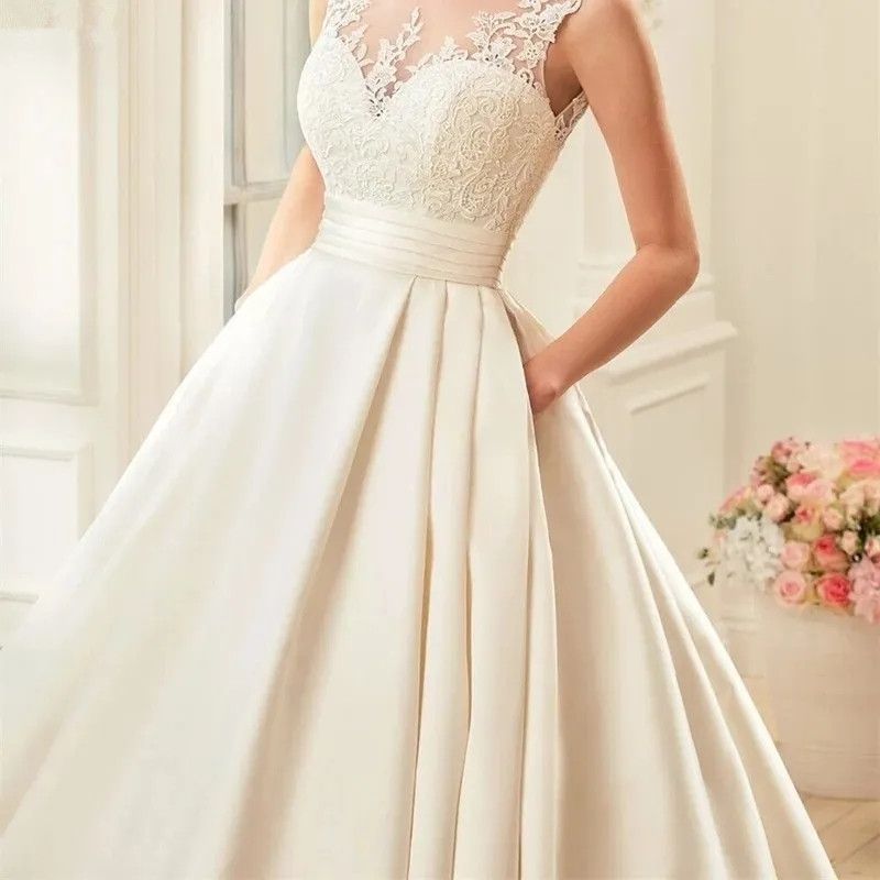 Elegant Ivory Satin A Line Wedding Dresses Modern Boho Garden Robes de Mariee Sweep Train Buttons Simple Bridal Reception Gowns Custom Made