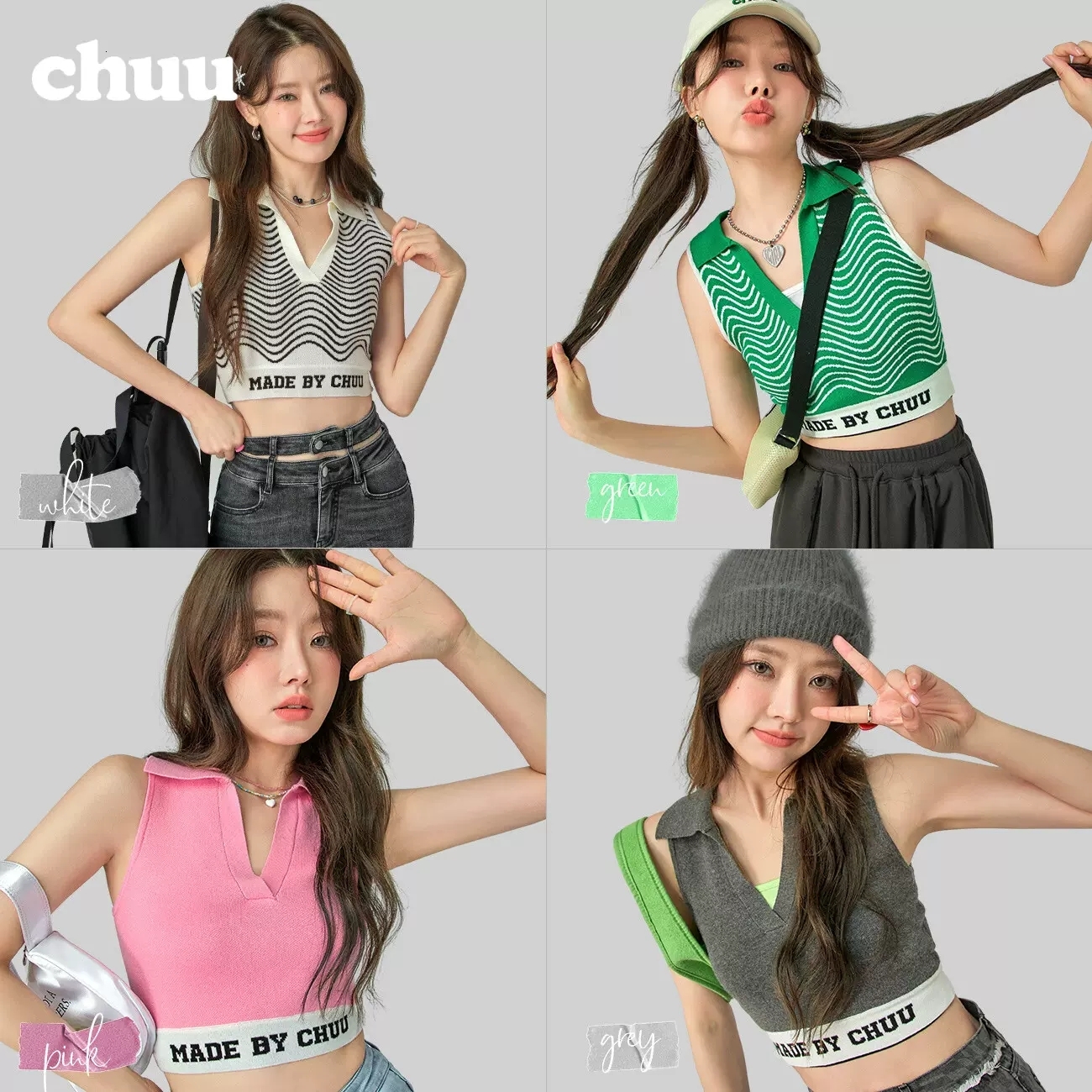 CHUU Color Contrasting Letter Knitted Sleeveless Vest for Women 2023 Spring New Style Spicy Girl Outwear Slim Short Top