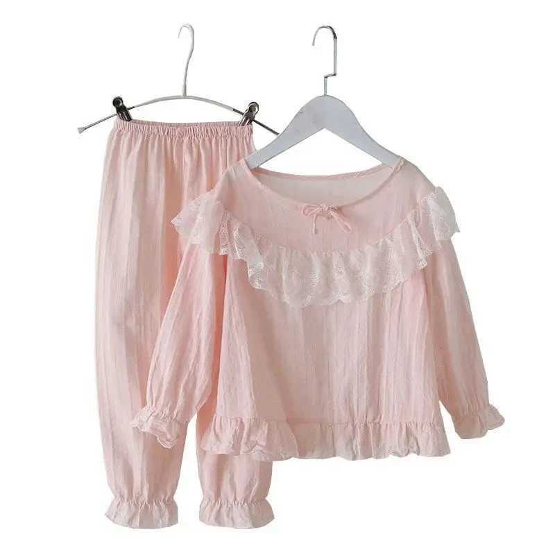 Spring and Autumn Childrens Thin Home Clothing Cute Princess Style Girl Long Sleeve Pajama Baby Cotton Linen Two Piece SetW240716