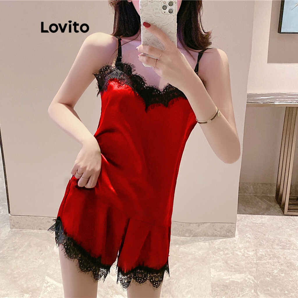 Lovito Sexy Plain Ruffle Neck V-neck Sleeveless Pama Sets for Women LNE07050 (Multi-color)