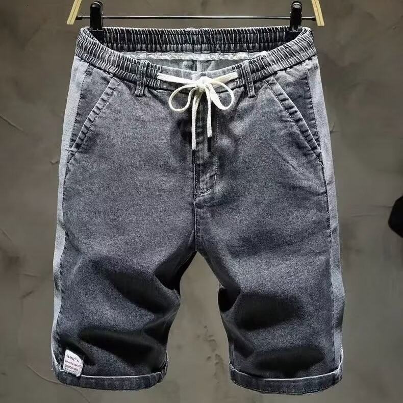 Youth Work Denim Shorts Men Loose K-style Trendy Elastic Waist Drawstring Fifth Summer Thin Men's Pants