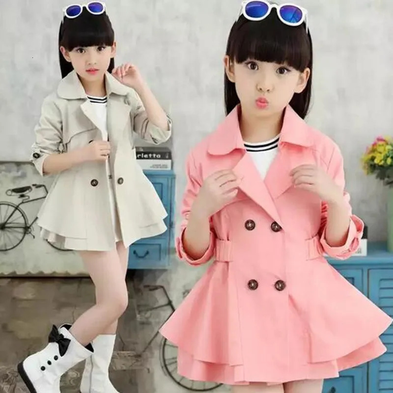 Girls Trench Coats Spring Autumn Fashion Kids Windbreaker Korean Girl Double-breasted Jacket School Outerwear Children Clothing 240711