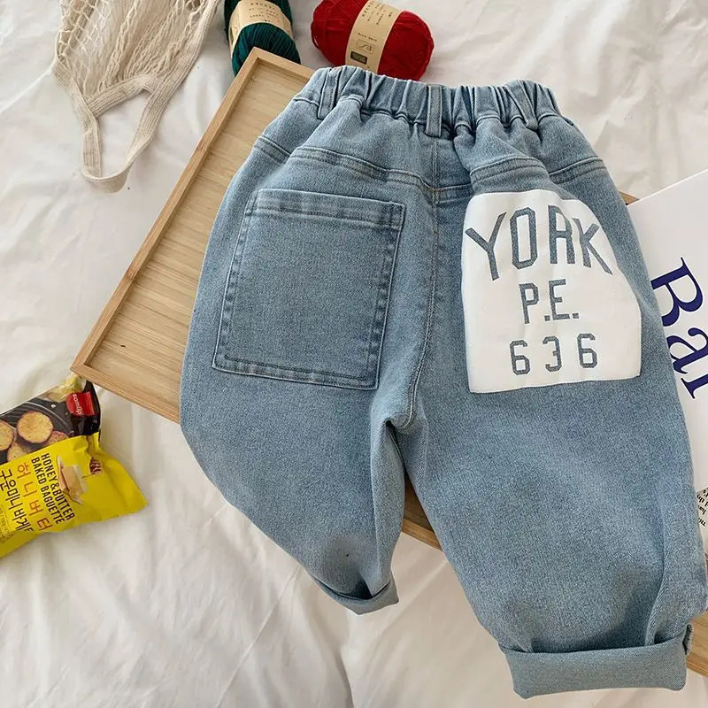 Children Clothing Spring and Summer Fashionable Korean Style Boys and Girls Spring Long Pants Handsome Casual Jeans 240716
